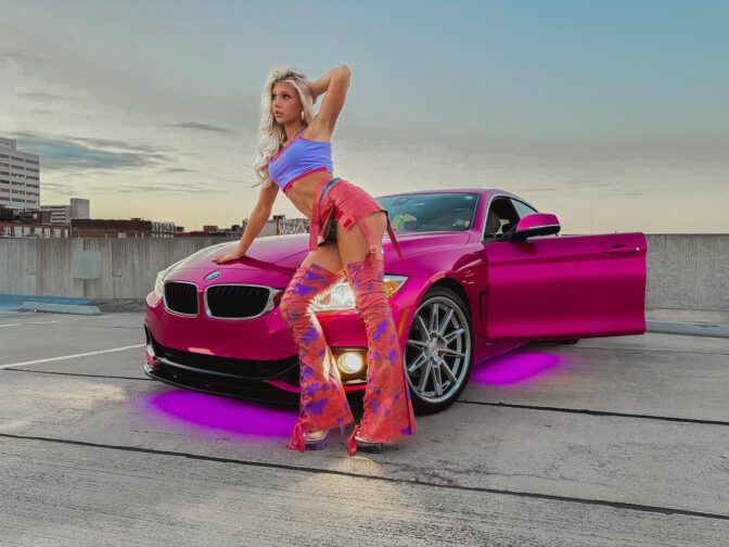 Brooklyn Riley Sexy Car Girl Mini Skirt Thigh High Boots