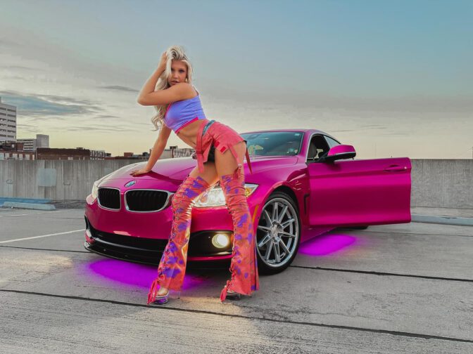 Brooklyn Riley Sexy Car Girl Mini Skirt Thigh High Boots