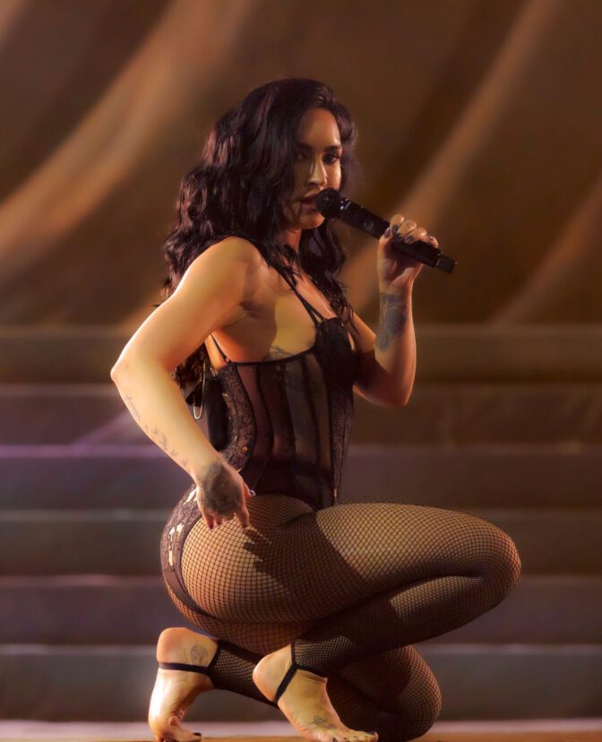 Demi Lovato Sexy Bodysuit Fishnets Palladium Hollywood