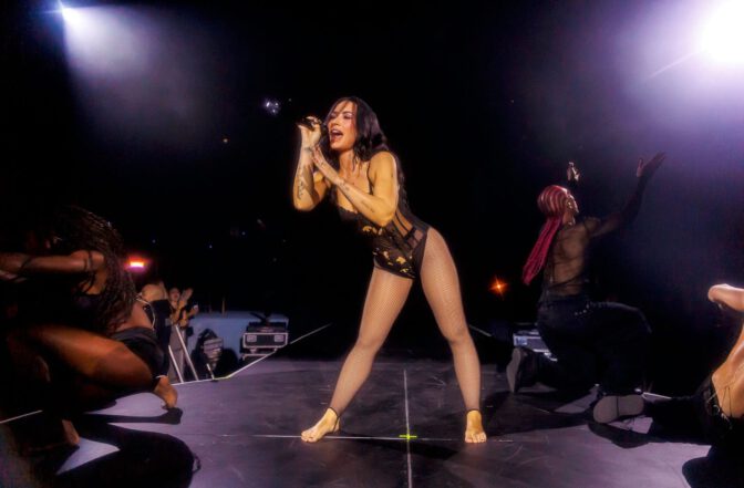 Demi Lovato Sexy Bodysuit Fishnets Palladium Hollywood