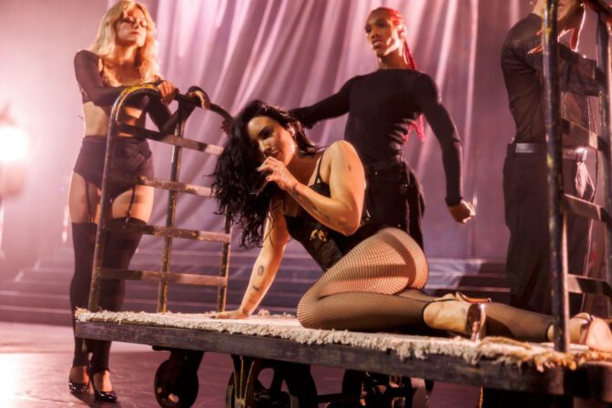 Demi Lovato Sexy Bodysuit Fishnets Palladium Hollywood