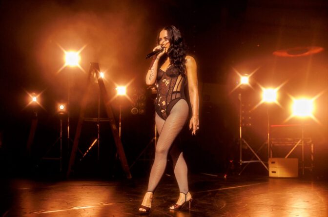 Demi Lovato Sexy Bodysuit Fishnets Palladium Hollywood