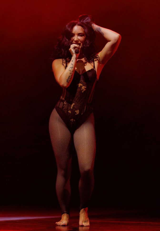 Demi Lovato Sexy Bodysuit Fishnets Palladium Hollywood