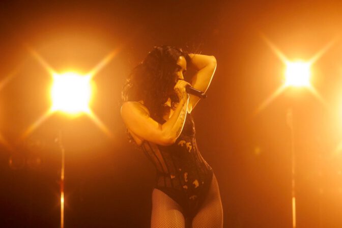 Demi Lovato Sexy Bodysuit Fishnets Palladium Hollywood