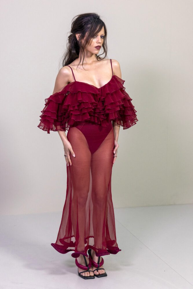 Jenna Ortega See Through Red Dress Givenchy Paris