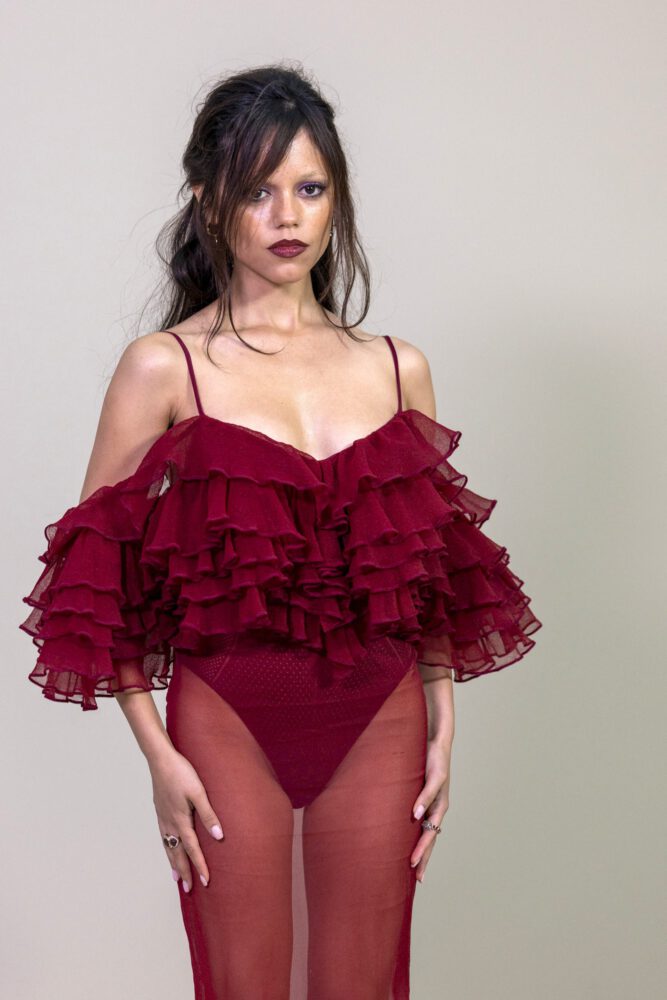 Jenna Ortega See Through Red Dress Givenchy Paris