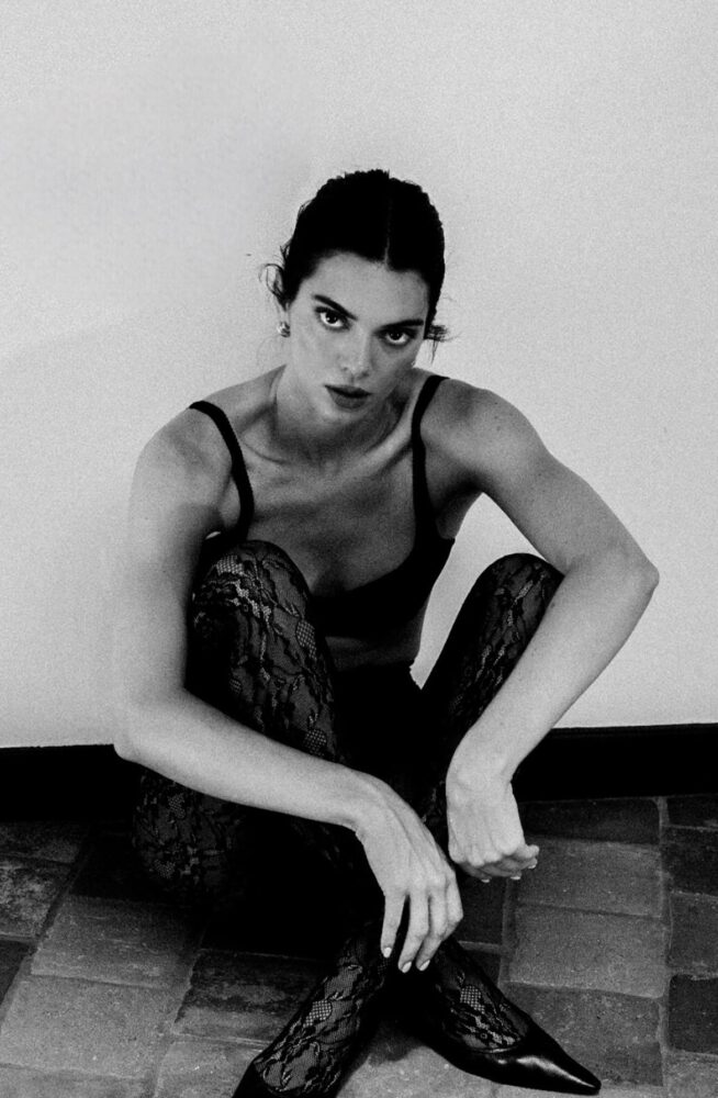 Kendall Jenner Ass Lace Tights Lingerie Shoot