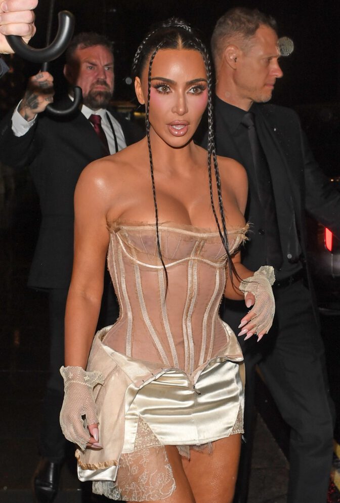 Kim Kardashian Braless See Through Corset Thighs London