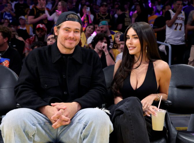 Madison Beer Courtside Lakers Deep V Halter Top Cleavage