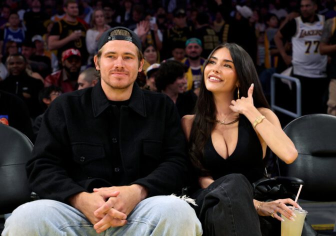 Madison Beer Courtside Lakers Deep V Halter Top Cleavage