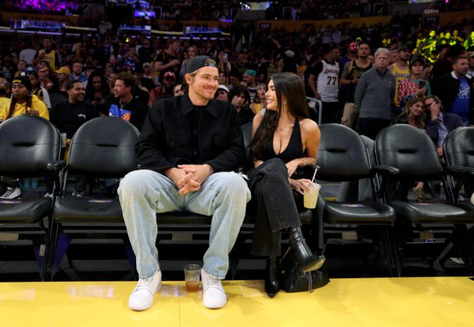 Madison Beer Courtside Lakers Deep V Halter Top Cleavage