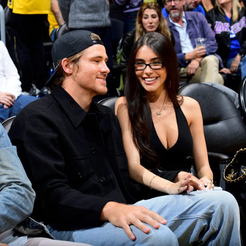 Madison Beer Courtside Lakers Deep V Halter Top Cleavage