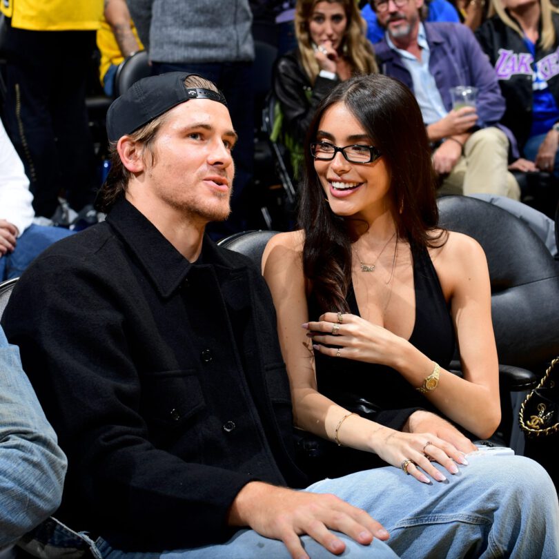 Madison Beer Courtside Lakers Deep V Halter Top Cleavage