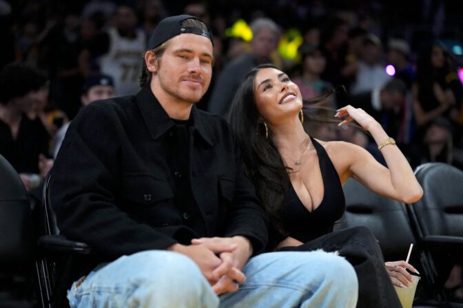 Madison Beer Courtside Lakers Deep V Halter Top Cleavage