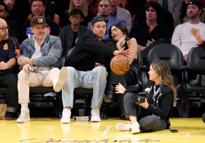 Madison Beer Courtside Lakers Deep V Halter Top Cleavage