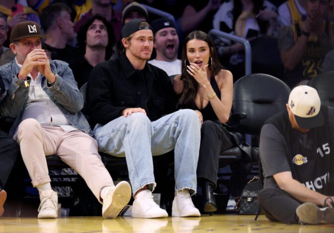 Madison Beer Courtside Lakers Deep V Halter Top Cleavage