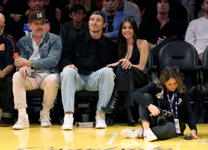 Madison Beer Courtside Lakers Deep V Halter Top Cleavage