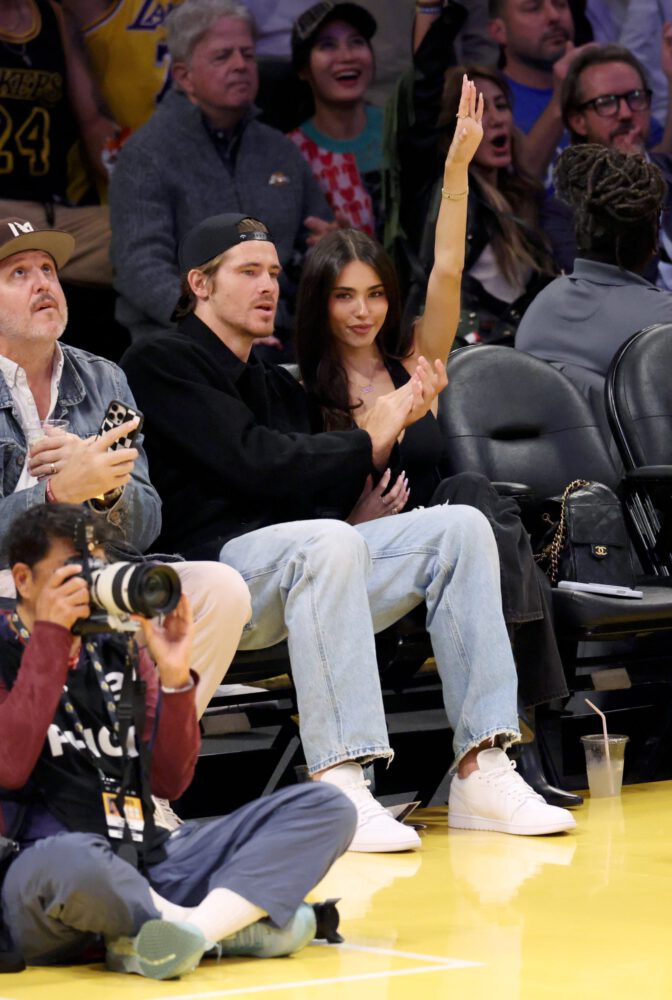 Madison Beer Courtside Lakers Deep V Halter Top Cleavage