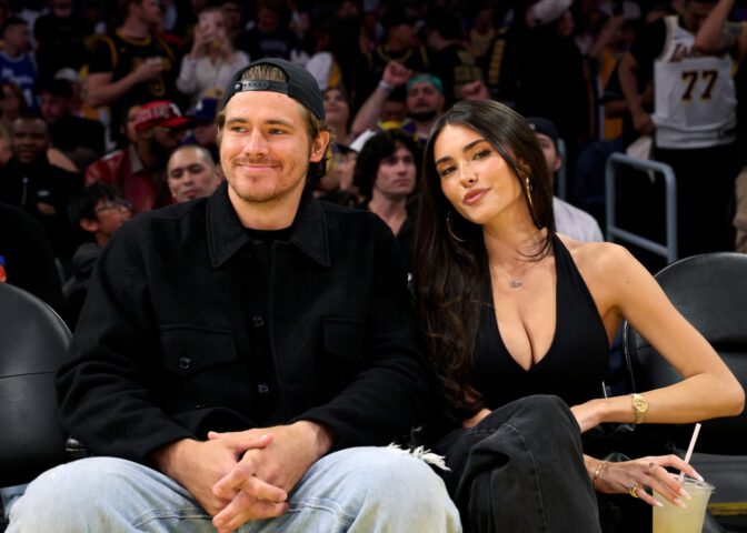 Madison Beer Courtside Lakers Deep V Halter Top Cleavage