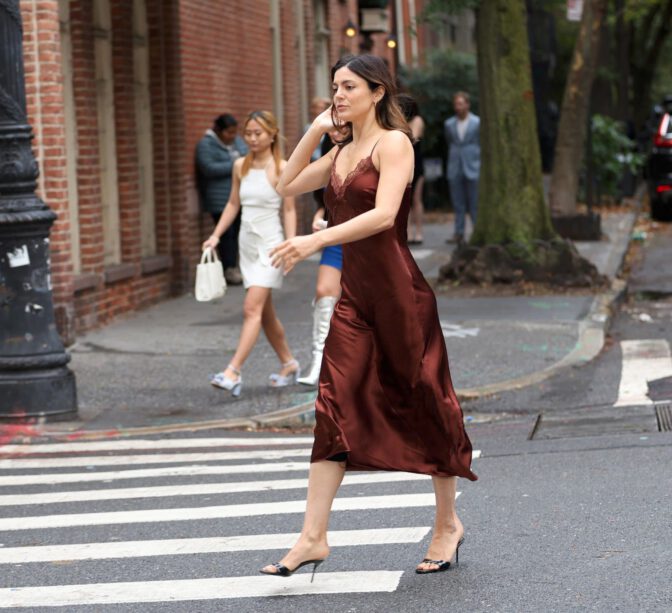 Monica Barbaro Sexy Satin Slip Dress Cleavage Nyc