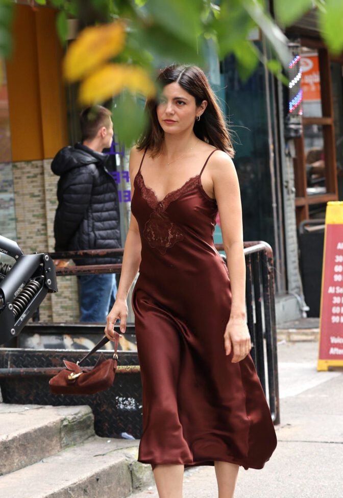 Monica Barbaro Sexy Satin Slip Dress Cleavage Nyc