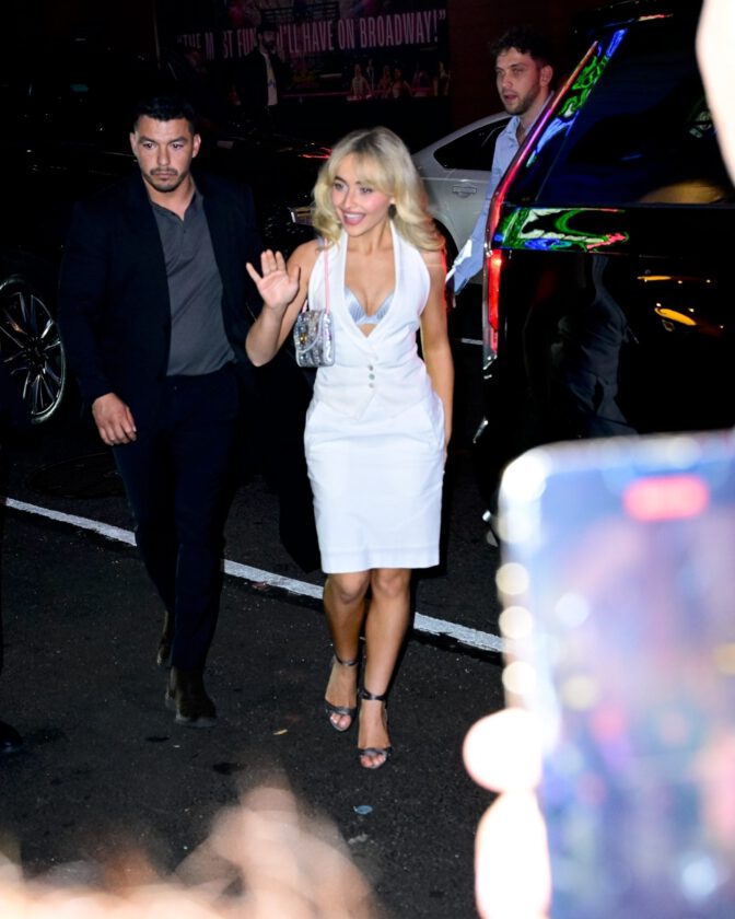 Sabrina Carpenter Snl Afterparty White Dress Cleavage