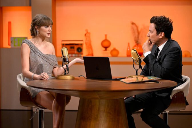 Taylor Swift The Tonight Show Silver Mini Dress Legs