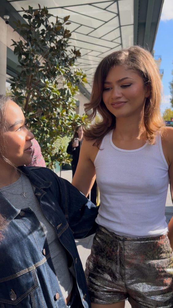 Zendaya Paris Fashion Week Braless White Tank