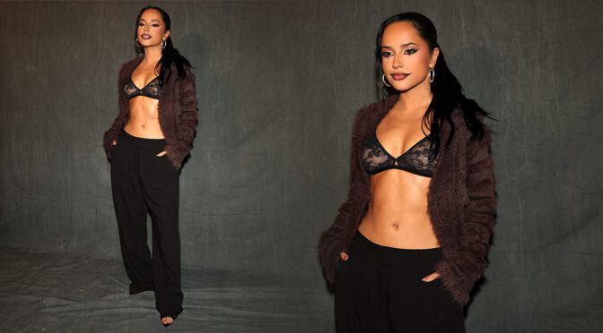 Becky G Wows in Lace Bralette at Teyana Taylor & Lala Anthony’s Event