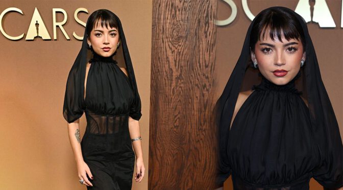 Isabela Merced Braless & Teasing in See-Through Black Gown at Governors Awards