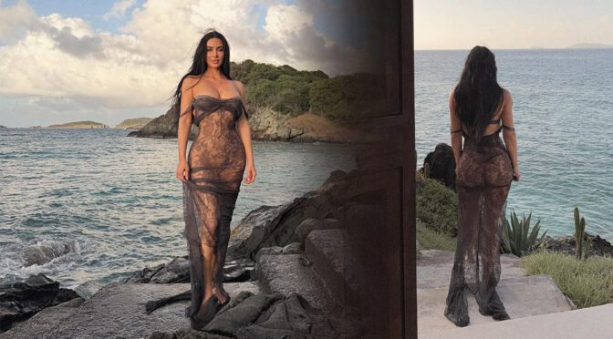 Kim Kardashian Barely Covered: Massive Cleavage & Ass in Transparent Dress