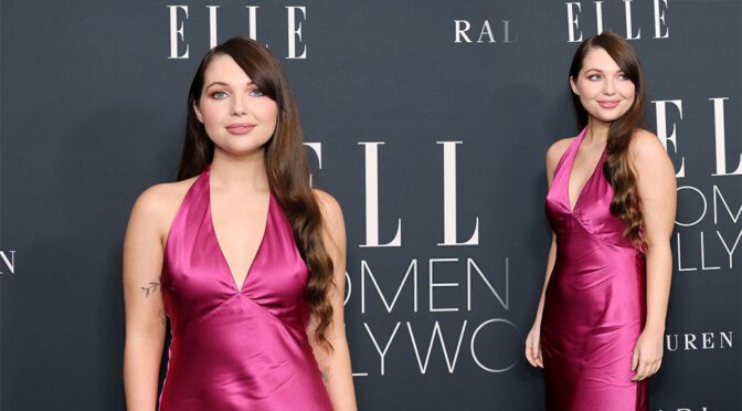 Samantha Hanratty Sizzles Braless in Clinging Satin at ELLE Red Carpet