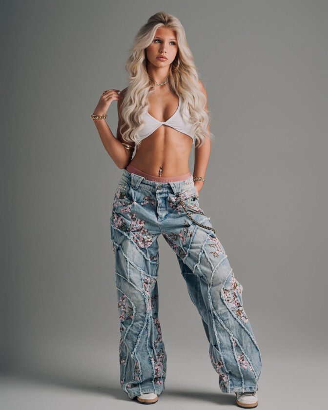 Brooklyn Riley Cleavage Crop Top Floral Jeans Sexy Shoot