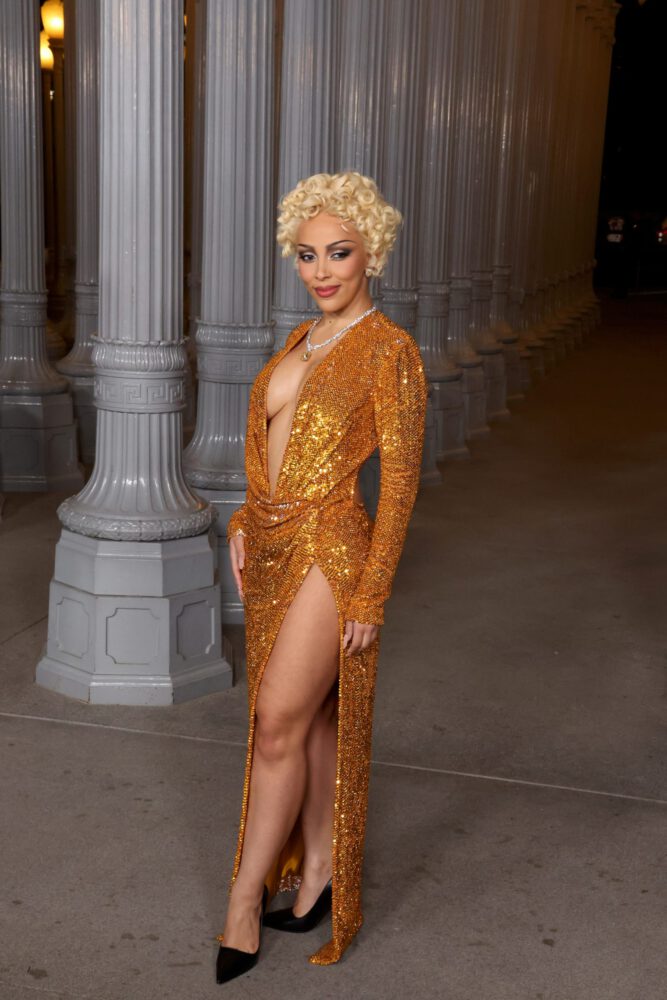 Doja Cat Nearly Naked Gold Gown Cleavage Lacma Gala