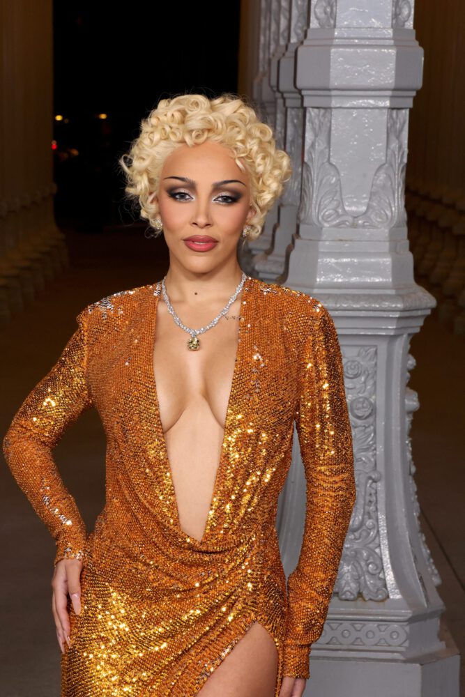 Doja Cat Nearly Naked Gold Gown Cleavage Lacma Gala