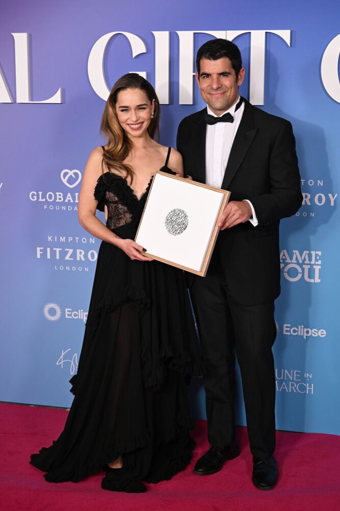 Emilia Clarke Braless Sheer Lace Dress Global Gift Gala