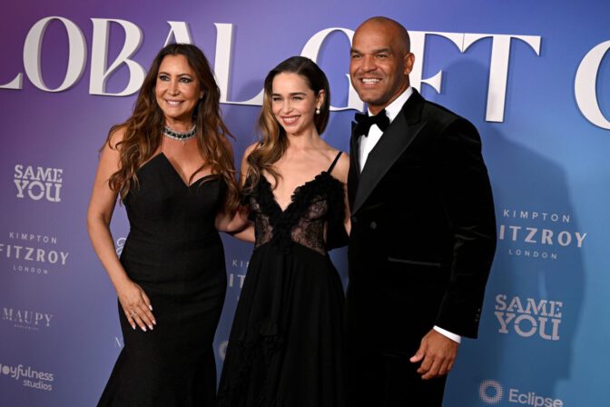 Emilia Clarke Braless Sheer Lace Dress Global Gift Gala