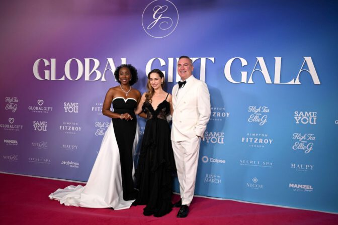 Emilia Clarke Braless Sheer Lace Dress Global Gift Gala