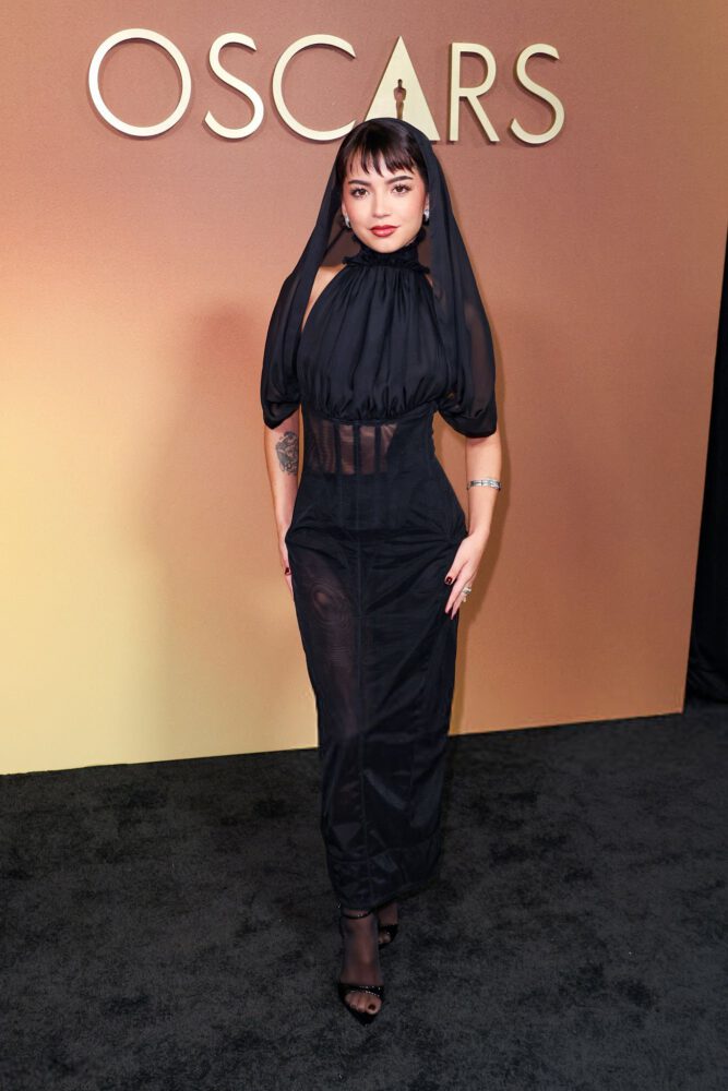 Isabela Merced See Through Black Dress Governors Awards