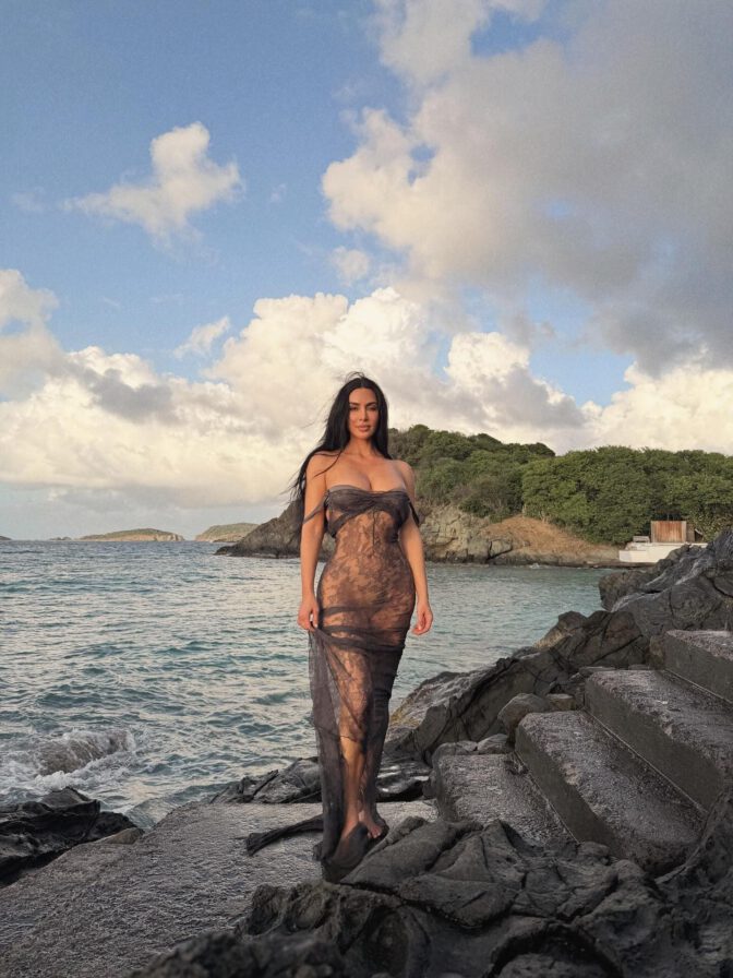 Kim Kardashian Boobs Ass Beach See Through Lace Dress