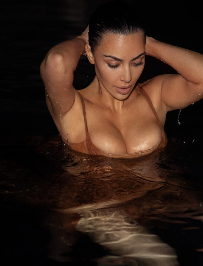 Kim Kardashian Wet Dress Cleavage Beach
