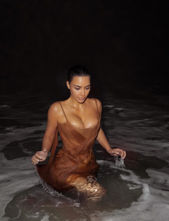 Kim Kardashian Wet Dress Cleavage Beach