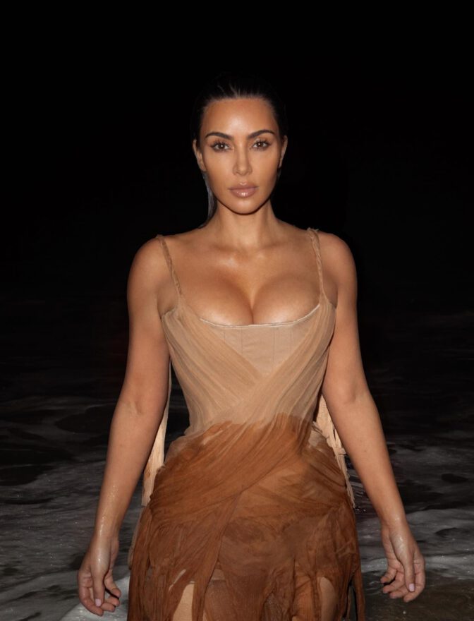 Kim Kardashian Wet Dress Cleavage Beach