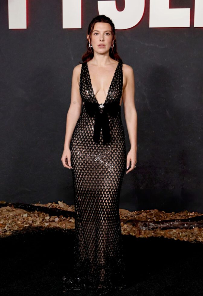 Millie Bobby Brown Cleavage Sideboob Sheer Dress Netflix Fyc