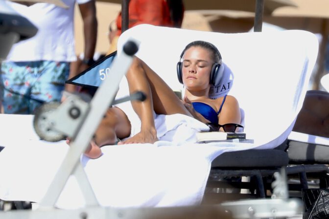 Nina Agdal Blue Bikini Miami Hot Beach Body