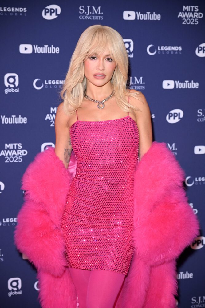 Rita Ora Sexy Pink Mini Dress Legs Mits Awards