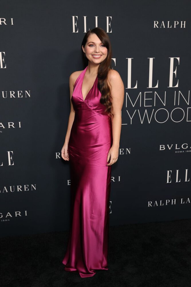 Samantha Hanratty Braless Satin Gown Elle Red Carpet