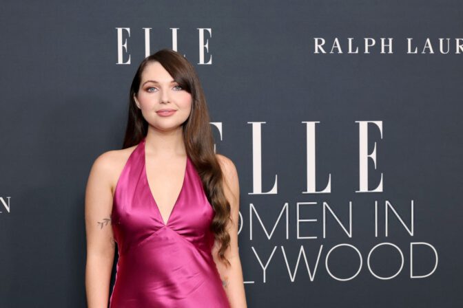 Samantha Hanratty Braless Satin Gown Elle Red Carpet