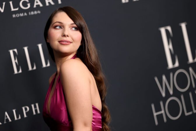 Samantha Hanratty Braless Satin Gown Elle Red Carpet