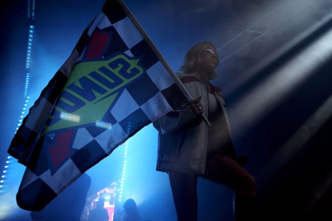 Sydney Sweeney Sexy Trackside Leather Shorts Bare Thighs